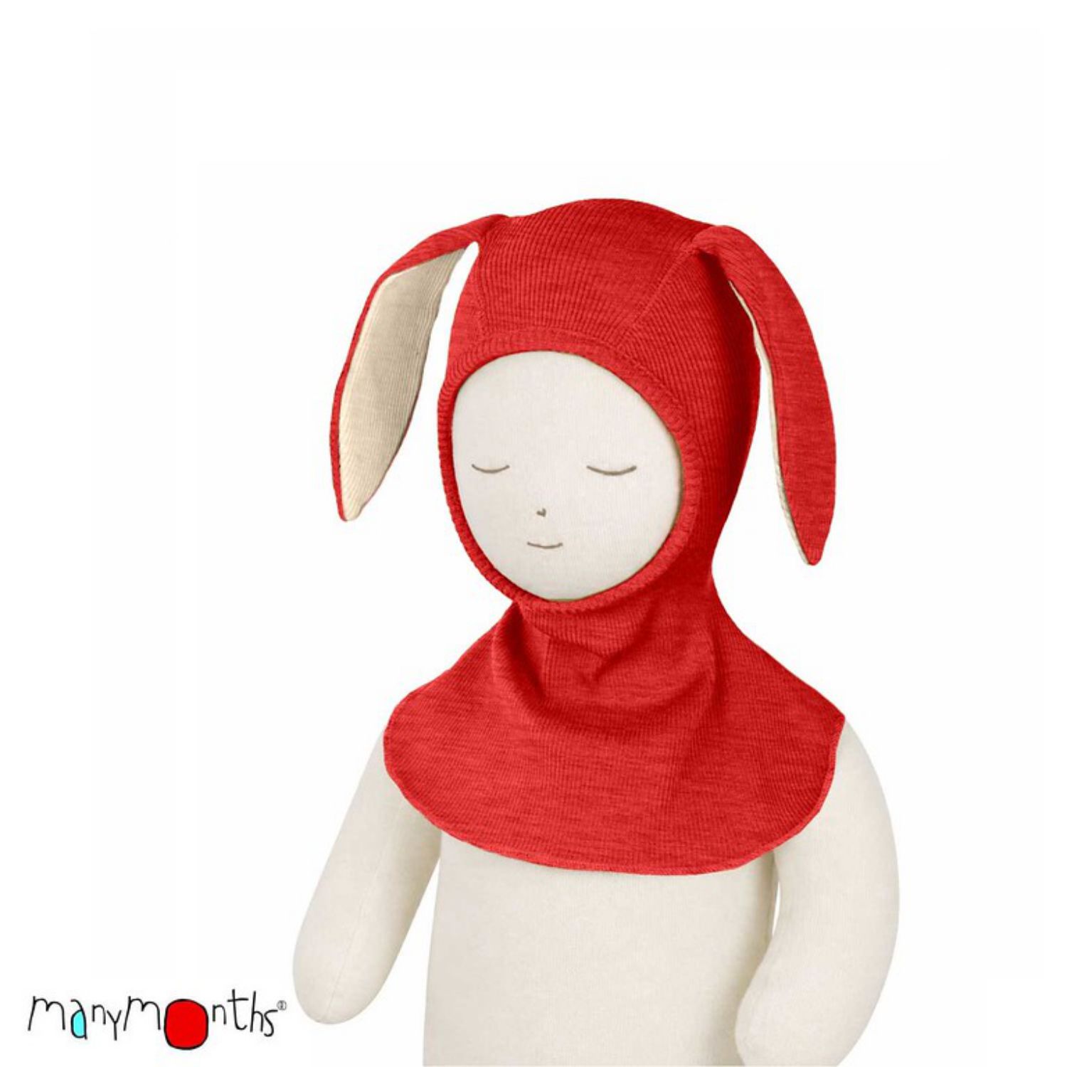 ManyMonths Elephant Hood Schlupfmütze mit Hasenohren - Charmer / Explorer (62 - 80/86) Aurora Red von ManyMonths