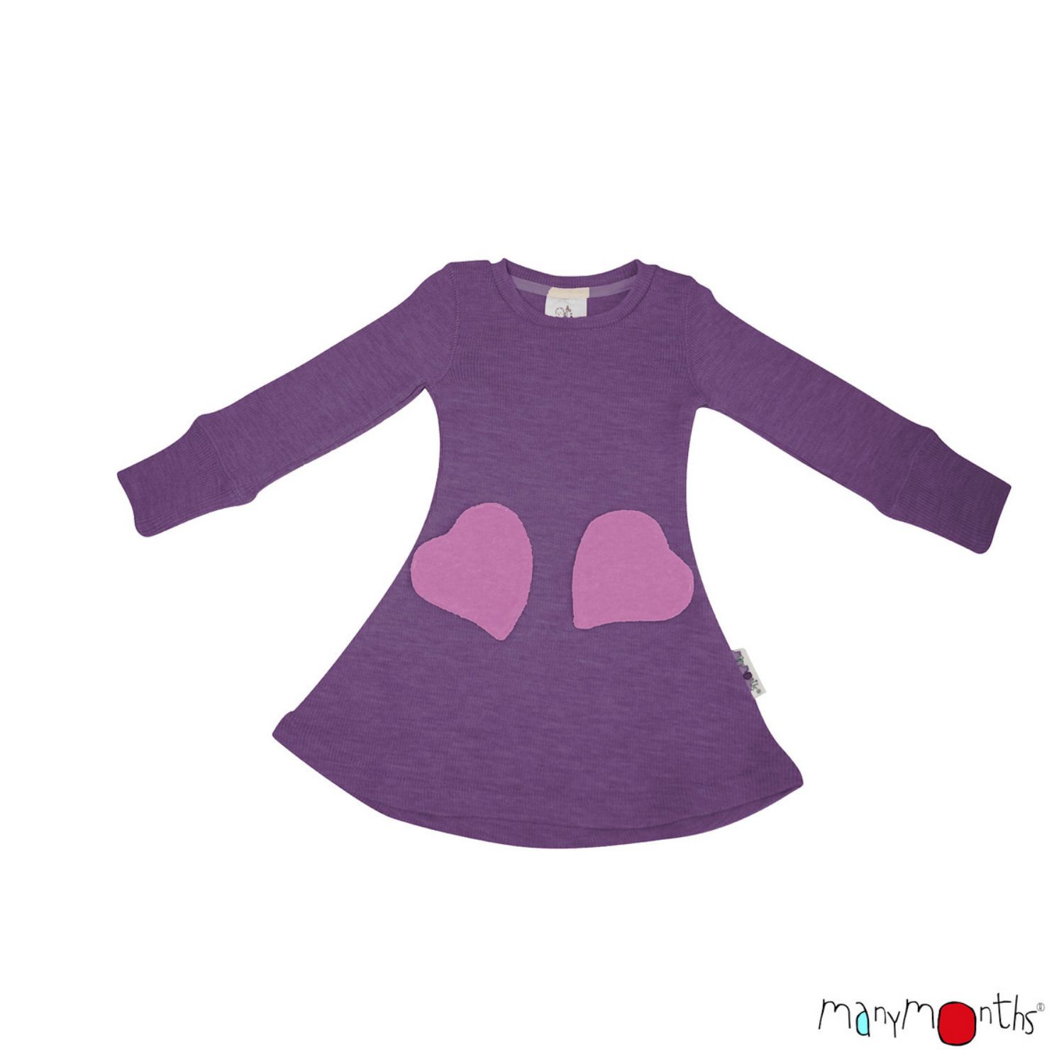 ManyMonths Kleid mit Herz-Taschen (Langarm) aus Wolle - Adventurer (80 - 92/98) Dusty Grape von ManyMonths