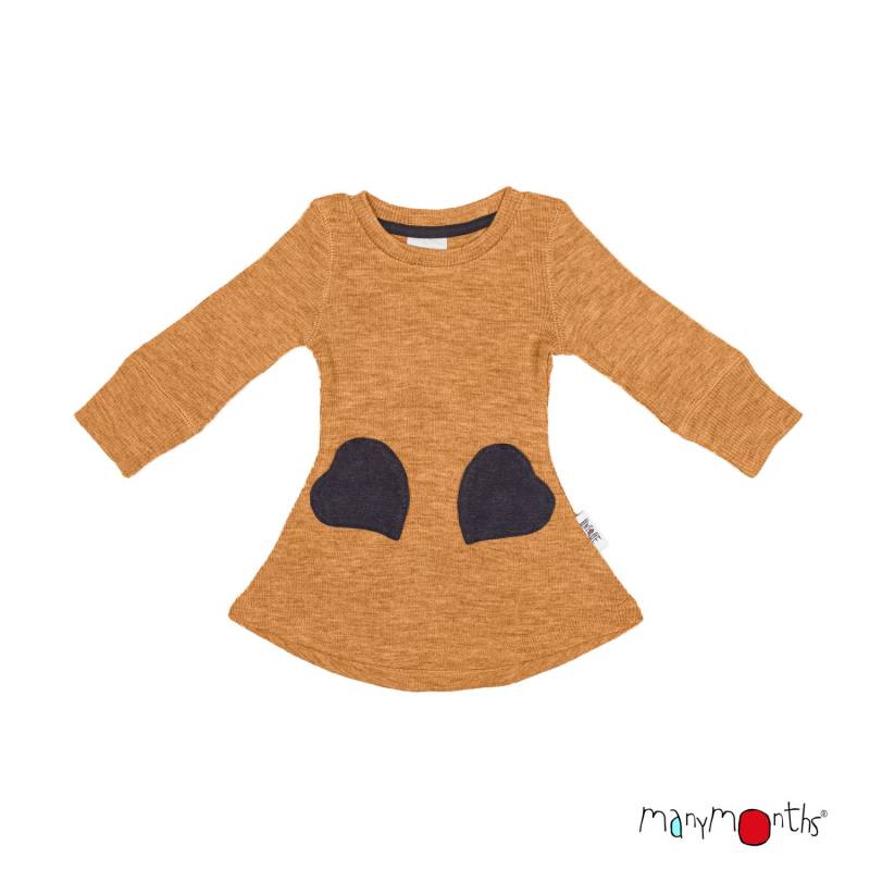 ManyMonths Kleid mit Herz-Taschen (Langarm) aus Wolle - Charmer / Explorer (62 - 80/86) Honey Bread von ManyMonths