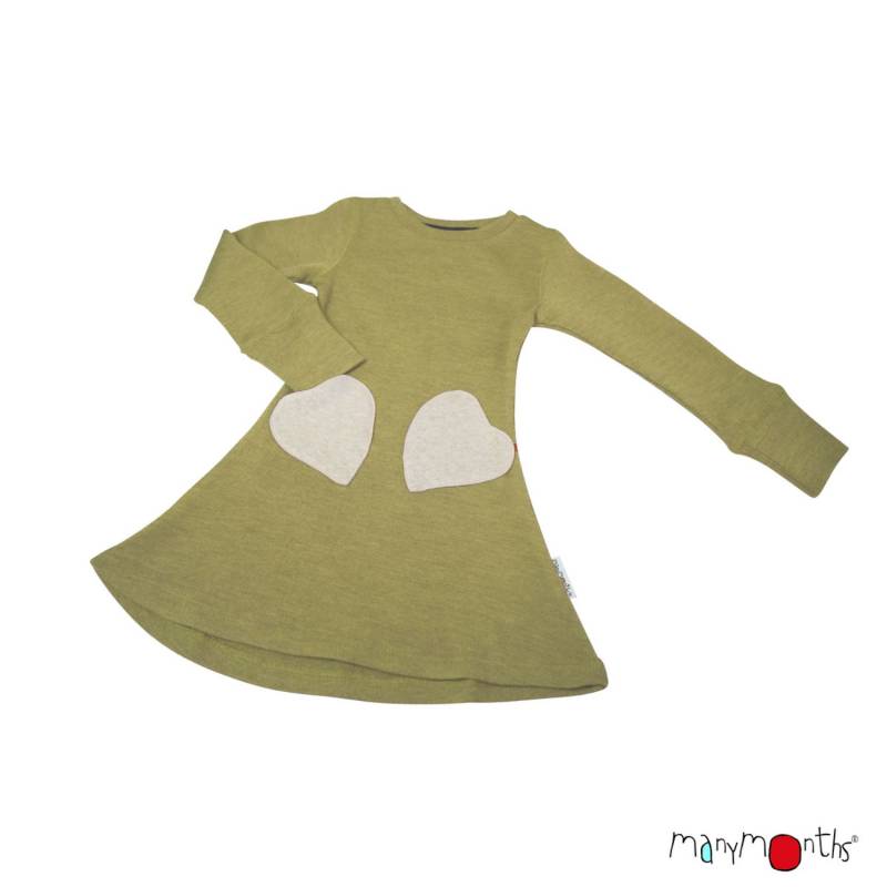 ManyMonths Kleid mit Herz-Taschen (Langarm) aus Wolle - Conquerer (98 - 104/110) Pea Puree von ManyMonths