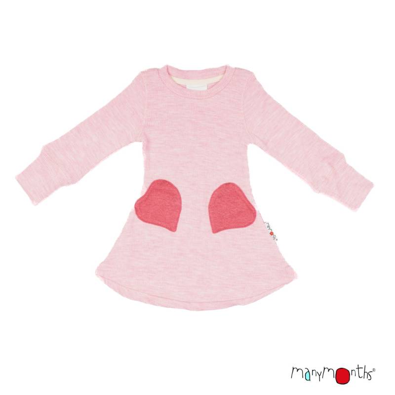 ManyMonths Kleid mit Herz-Taschen (Langarm) aus Wolle - Stork Pink Charmer / Explorer (62 - 80/86) von ManyMonths