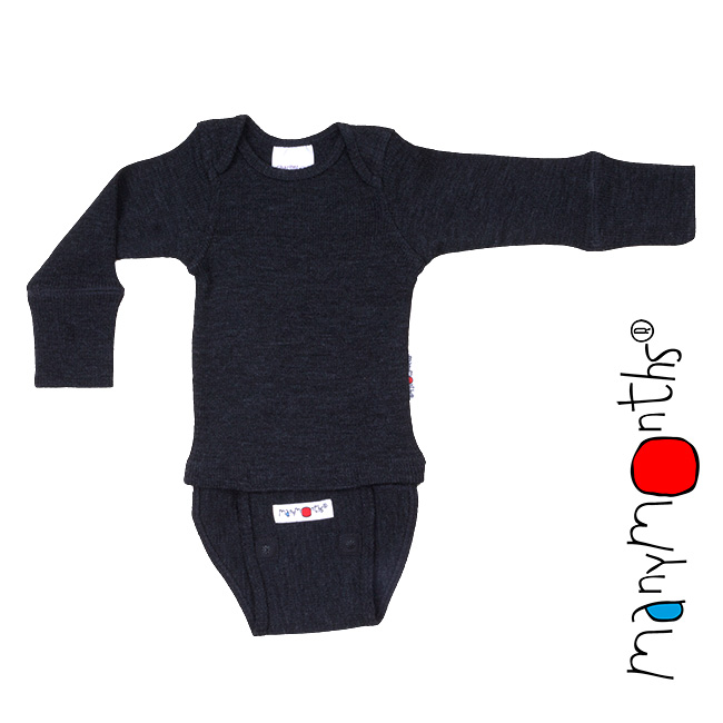 ManyMonths Langarm-Body & Shirt aus Wolle - Adventurer (80 - 92/98) Foggy Black von ManyMonths