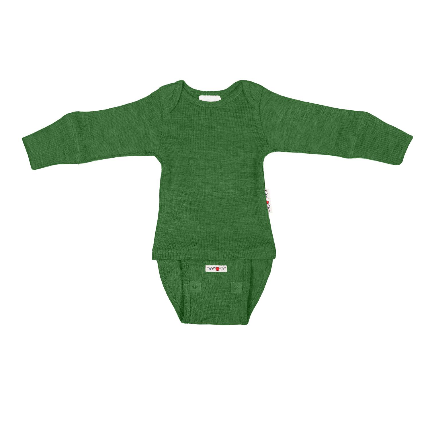 ManyMonths Langarm-Body & Shirt aus Wolle - Adventurer (80 - 92/98) Forest Floor Green von ManyMonths