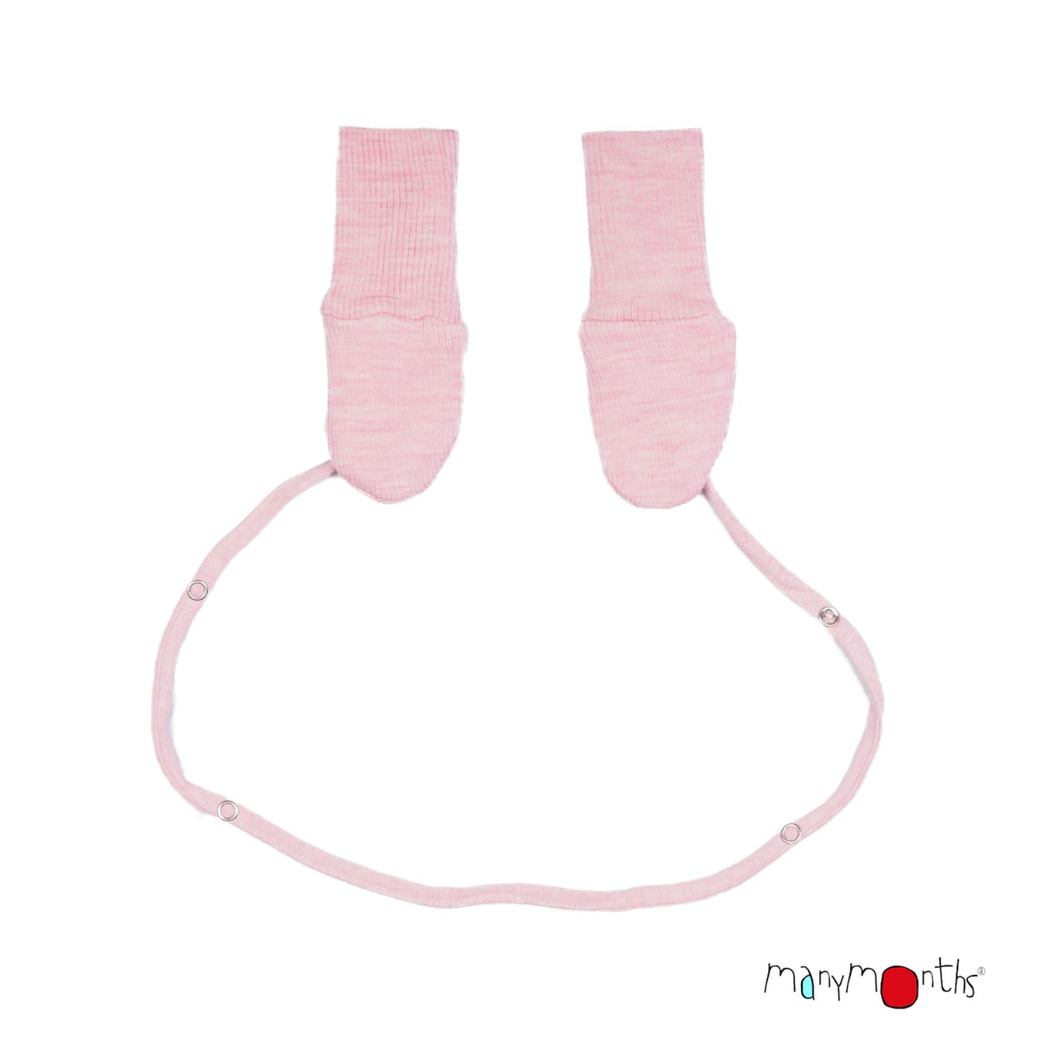 ManyMonths Mittens Fäustlinge mit Band aus Wolle - Explorer / Adventurer (68 - 92/98) Stork Pink von ManyMonths