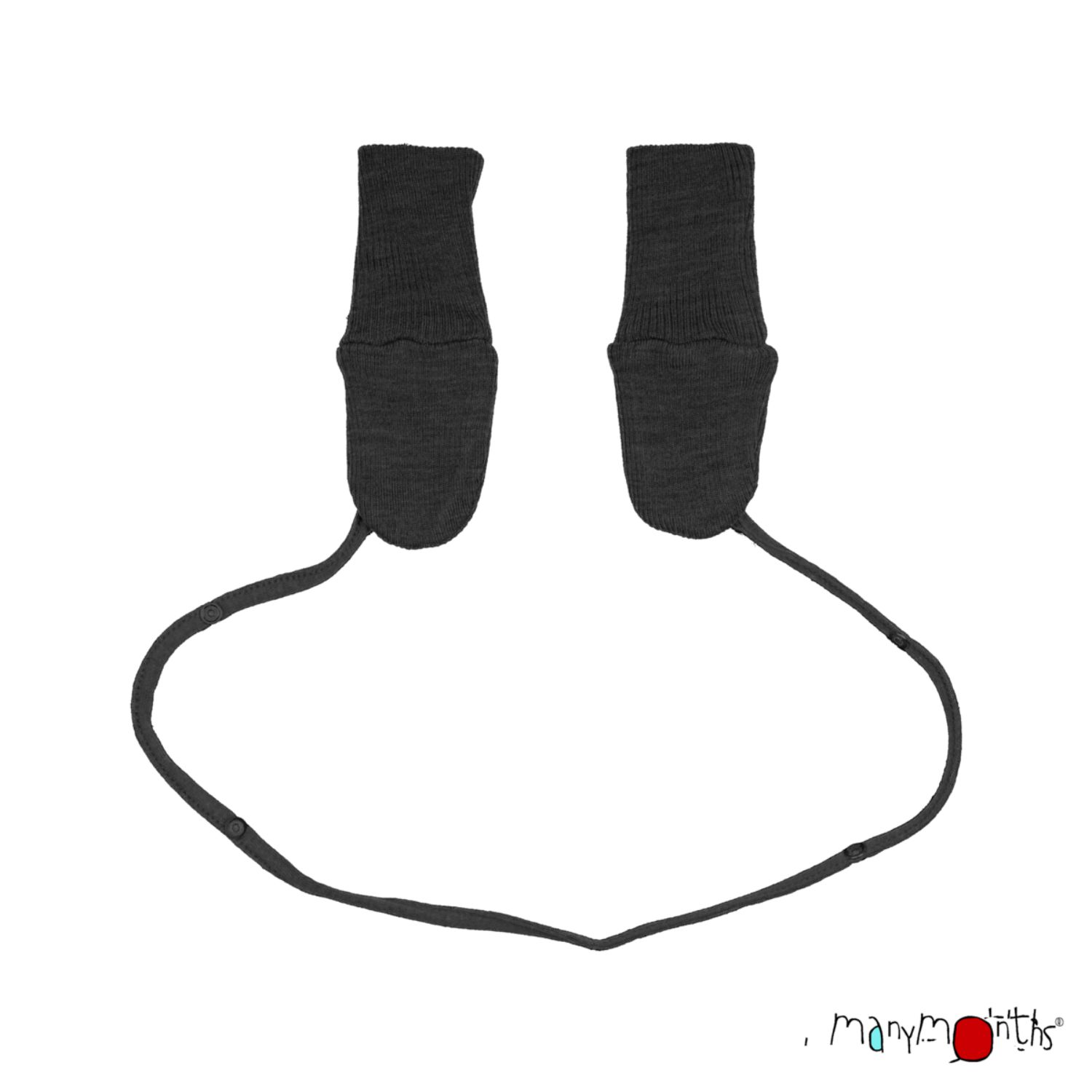 ManyMonths Mittens Fäustlinge mit Band aus Wolle - Explorer / Adventurer (68 - 92/98) Foggy Black von ManyMonths
