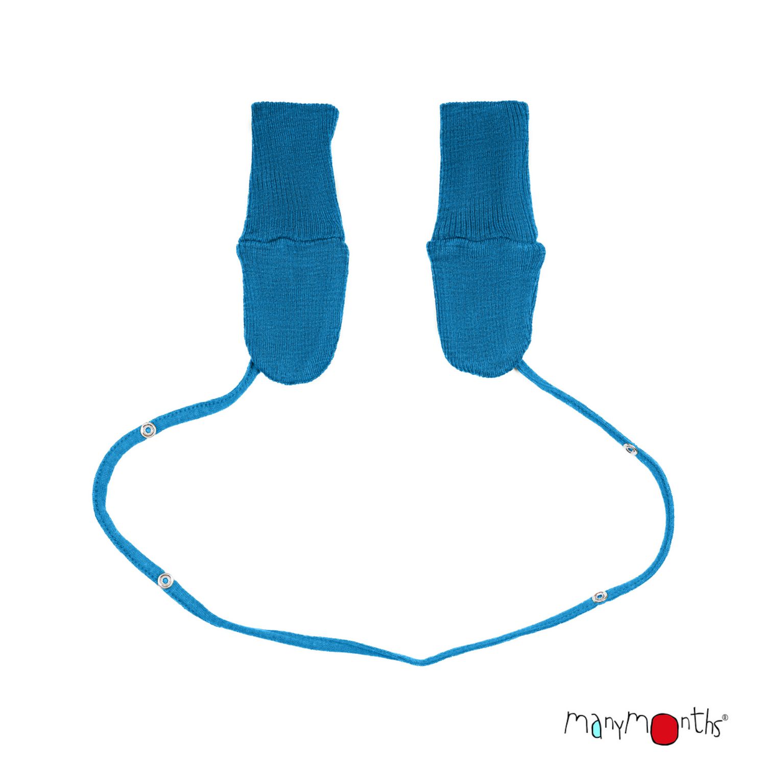 ManyMonths Mittens Fäustlinge mit Band aus Wolle - Newcomer / Charmer (50 - 68/74) Mykonos Waters von ManyMonths