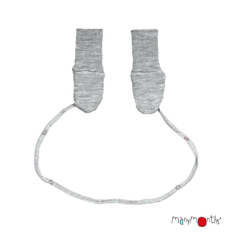 ManyMonths Mittens Fäustlinge mit Band aus Wolle - Newcomer / Charmer (50 - 68/74) Platinum Grey von ManyMonths