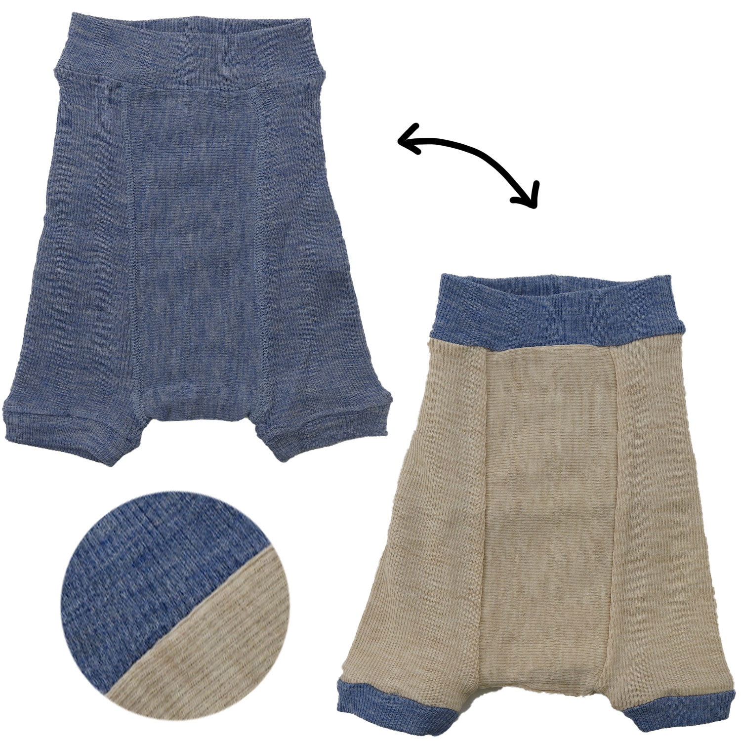 ManyMonths Shorties aus Wolle - Blue Mist / Toasted Coconut Charmer (62 - 68/74) von ManyMonths