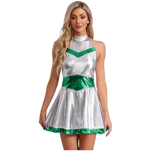 Manyakai Damen Astronauten Kostüm Metallic Shiny Kleid Alien Kleid Neckholder Kurzes Kleid Fasching Karneval Cosplay Verkleidung Grün XXL Manyakai Damen Astronauten Kostüm Metallic Shiny Kleid Alien Kleid Neckholder Kurzes Kleid Fasching Karneval Cosplay Verkleidung Grün XXL von Manyakai