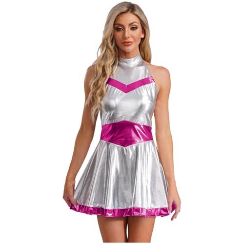 Manyakai Damen Astronauten Kostüm Metallic Shiny Kleid Alien Kleid Neckholder Kurzes Kleid Fasching Karneval Cosplay Verkleidung Hot Pink XXL Manyakai Damen Astronauten Kostüm Metallic Shiny Kleid Alien Kleid Neckholder Kurzes Kleid Fasching Karneval Cosplay Verkleidung Hot Pink XXL von Manyakai