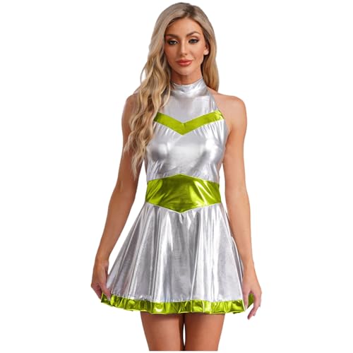 Manyakai Damen Astronauten Kostüm Metallic Shiny Kleid Alien Kleid Neckholder Kurzes Kleid Fasching Karneval Cosplay Verkleidung Leuchtendes Grün XXL Manyakai Damen Astronauten Kostüm Metallic Shiny Kleid Alien Kleid Neckholder Kurzes Kleid Fasching Karneval Cosplay Verkleidung Leuchtendes Grün XXL von Manyakai
