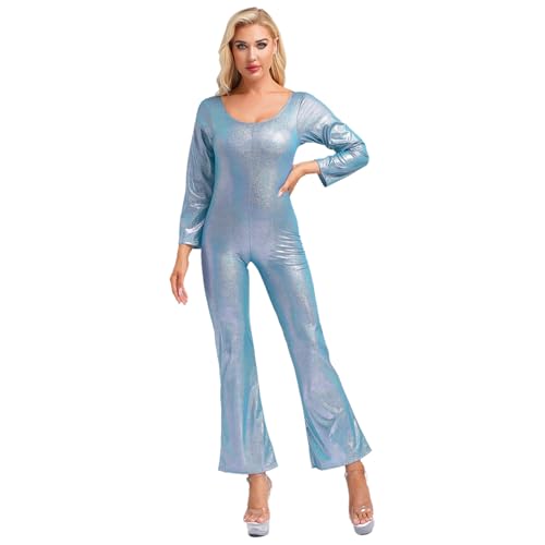Manyakai Damen Glänzend Tanz Jumpsuit Disco Outfit Jumpsuit Bodysuit Overall 70er 80er Jahre Fasching Hippie Kostüm Blau L Manyakai Damen Glänzend Tanz Jumpsuit Disco Outfit Jumpsuit Bodysuit Overall 70er 80er Jahre Fasching Hippie Kostüm Blau L von Manyakai