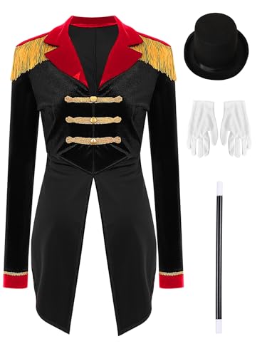 Manyakai Damen Zirkusdirektor Kostüm Frack Revers Langarm Mantel Jacke Ringmaster Zauberer Halloween Karneval Kostüme Schwarz XXL Manyakai Damen Zirkusdirektor Kostüm Frack Revers Langarm Mantel Jacke Ringmaster Zauberer Halloween Karneval Kostüme Schwarz XXL von Manyakai