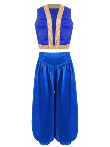 Manyakai Jungen Prinz Verkleidung Arabian Prince Kostüm Ärmellos Weste mit Hose Set Kinder Halloween Karneval Cosplay Fasching Blau 122-128 von Manyakai