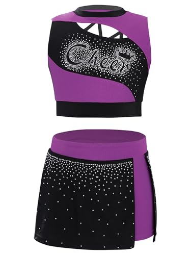 Manyakai Kinder Cheerleading Outfit Mädchen Cheer Leader Kostüm Ärmellos Buchstaben Print Crop Top mit Rock Faltenrock Violett 134-140 Manyakai Kinder Cheerleading Outfit Mädchen Cheer Leader Kostüm Ärmellos Buchstaben Print Crop Top mit Rock Faltenrock Violett 134-140 von Manyakai