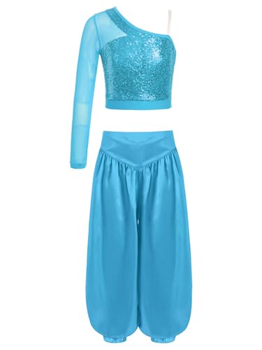 Manyakai Mädchen Bauchtanz Kostüm Langarm Pailletten Crop Top mit Pumphose Orientalisch Indische Tanzkleidung Hellblau 146-152 Manyakai Mädchen Bauchtanz Kostüm Langarm Pailletten Crop Top mit Pumphose Orientalisch Indische Tanzkleidung Hellblau 146-152 von Manyakai