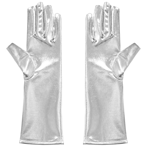 Manyakai Mädchen Glänzende Pailletten Handschuhe Kinder Gesangshandschuhe Tanzhandschuhe Halloween Party Kostüm Silber 3-10 Jahre von Manyakai
