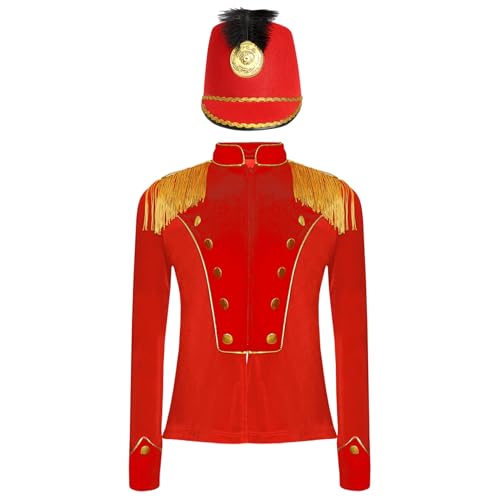 Manyakai Mädchen Jungen Zirkus Kostüm Jacke Langarm Epauletten Uniform Militärischer Blazer Mantel Jacket mit Mütze Halloween Kostüm Rot 110-116 Manyakai Mädchen Jungen Zirkus Kostüm Jacke Langarm Epauletten Uniform Militärischer Blazer Mantel Jacket mit Mütze Halloween Kostüm Rot 110-116 von Manyakai