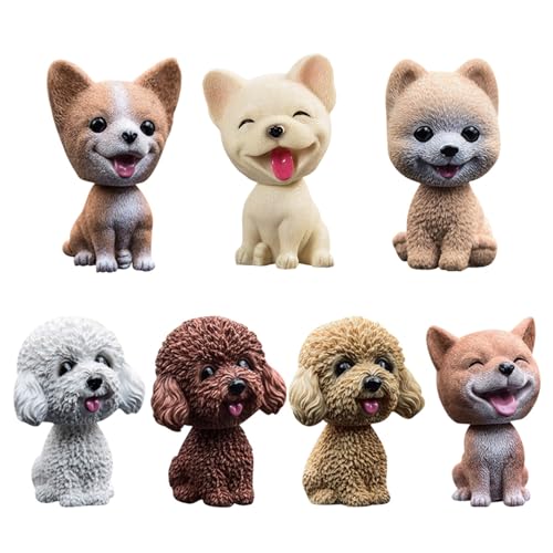 Maodom 7 Stück Auto Hundepuppe Nette Hundeverzierungen,Simulation Schütteln Kopf Hund Bobble-Head Spielzeugauto,Armaturenbrett Dekoration von Maodom