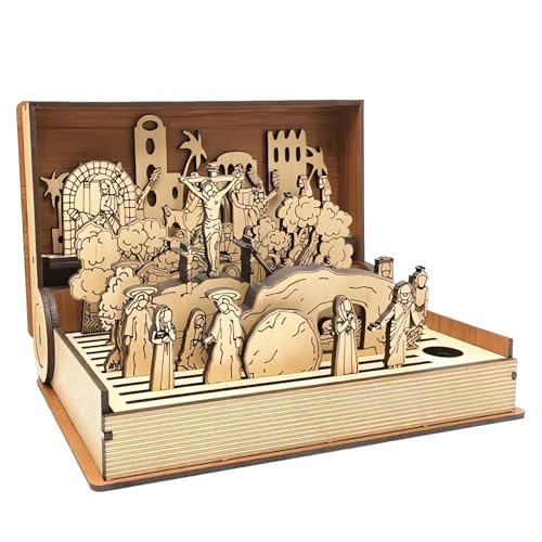 Maodom Family Easter Holy Week Teaching,Wooden Easter Resurrection Scene Set,Holy Week Book Playset,Osterreaktionsszene Dekors von Maodom
