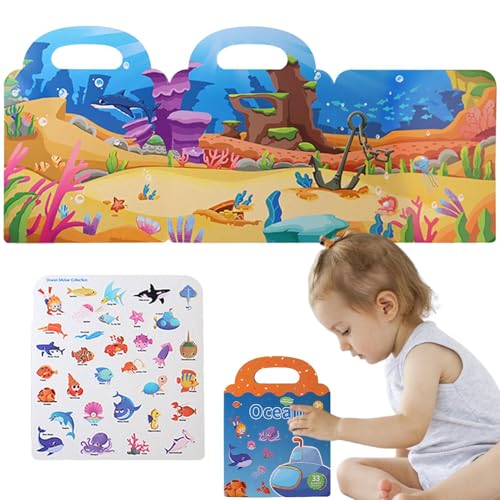 Maodom Ruhiges Aufkleberbuch, Kinder wiederverwendbares Aufkleberbuch - Wasserdichtes, restwertiges -Puzzle tragbar | Faltbare Notwendigkeitsdekoration, Frühschullernwerkzeug für Alter 3+ mit Griff von Maodom