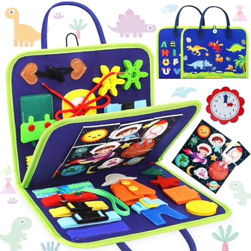 Maomaoyu Busy Board Montessori Spielzeug ab 1 2 3 4 Jahre Kleinkinder, Activity Board ab 1 Jahre für Kinder Sensorisches Lernspielzeug & Motorikspielzeug, Geschenk für Junge und Mädchen, Dinosaurier von Maomaoyu