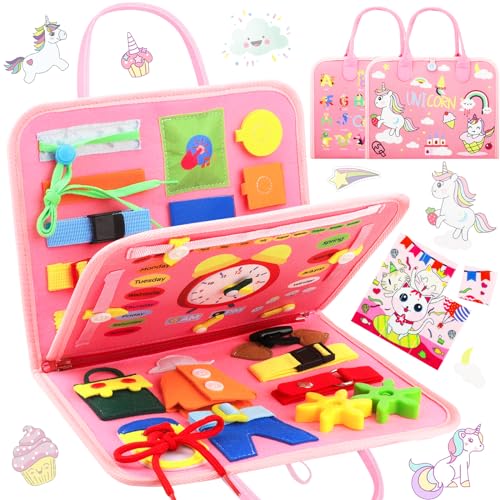 Maomaoyu Busy Board Montessori Spielzeug ab 1 2 3 4 Jahre Kleinkinder, Activity Board ab 1 Jahre für Kinder Sensorisches Lernspielzeug & Motorikspielzeug, Geschenk für Junge und Mädchen, Einhorn von Maomaoyu