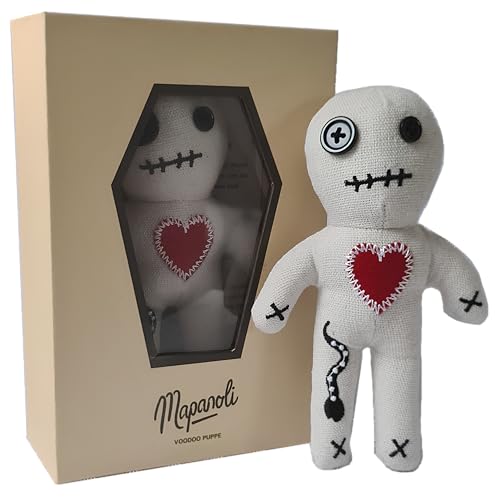 Voodoo Puppe mit Nadeln, Sarg Box und Anleitung (extra groß 16cm handgemacht) | Lustiges Geschenk für Freunde, Kollegen, Chef | Hochzeit oder Jobwechsel (Voodoo-Puppe Komplett Set) von Mapanoli