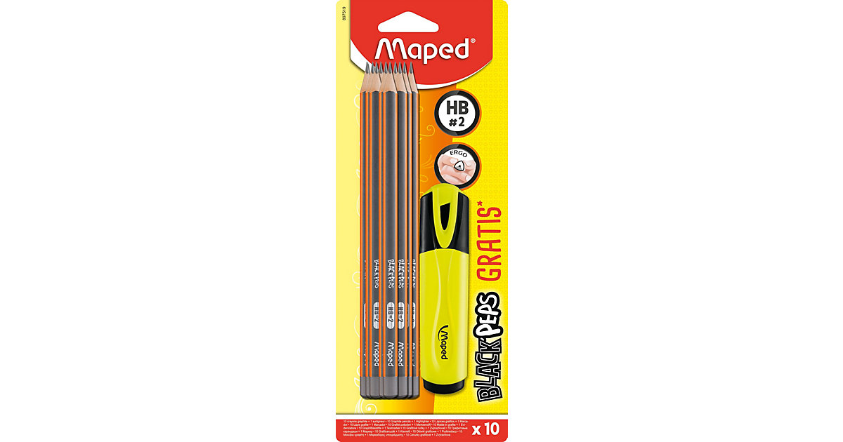 Bleistifte Black' Peps HB, 10 Stück, inkl. Leuchtmarker Bleistifte Black' Peps HB, 10 Stück, inkl. Leuchtmarker von Maped