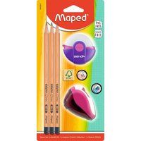 HELIT 899926 Maped Starter-Set: Zenoa, Clean, schwarz'Peps mit Radierer, Anspitzer und 3 Bleistiften von Maped