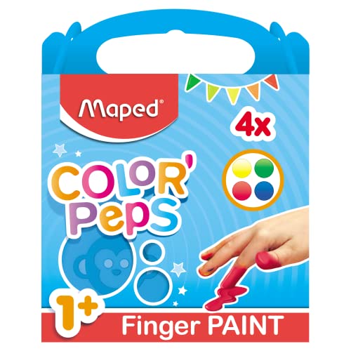 Maped Color'Peps Fingerfarbe für Babys und Kinder ab 1 Jahr – Gouache 80 g – einfache Reinigung mit Wasser – 4 Farben grün, blau, gelb und rot von Maped