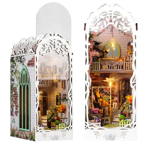 Book Nook Kit Buchstützen, 3D Puzzle Buchstütze aus Holz, DIY Miniature House mit Licht und Staubschutzhülle, Gartenhaus Booknook, Diorama Modelbau Puppenhäuser für Erwachsene Teens ab 14+ von Mapille
