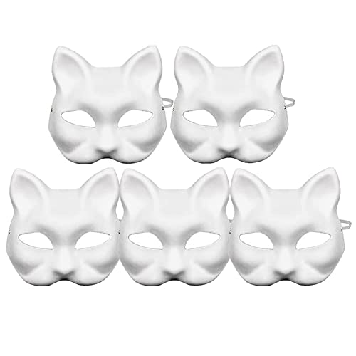 Weiße DIY Maske, Maskenball Party Maske, Fuchs Maske Weiß, Katzenmaske, Masken Zum Bemalen Kinder, Cosplay Maske Anziehmasken für Maskerade Halloween Cosplay, DIY Masken Partyzubehör, Weiß,5 Stück von Maple Plentiful