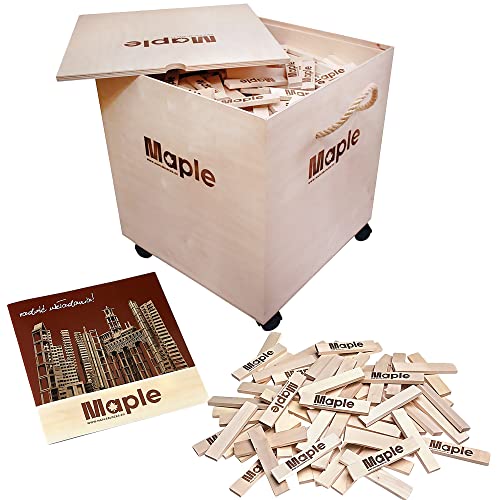 Maple 1000 Holzbausteine mit Aufbewahrungsbox Natur Bausteine Bauklötze Holzplättchen rechteckig von Maple