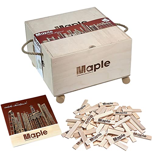 Maple 500 Holzbausteine mit Aufbewahrungsbox Natur Bausteine Bauklötze Holzplättchen rechteckig von Maple