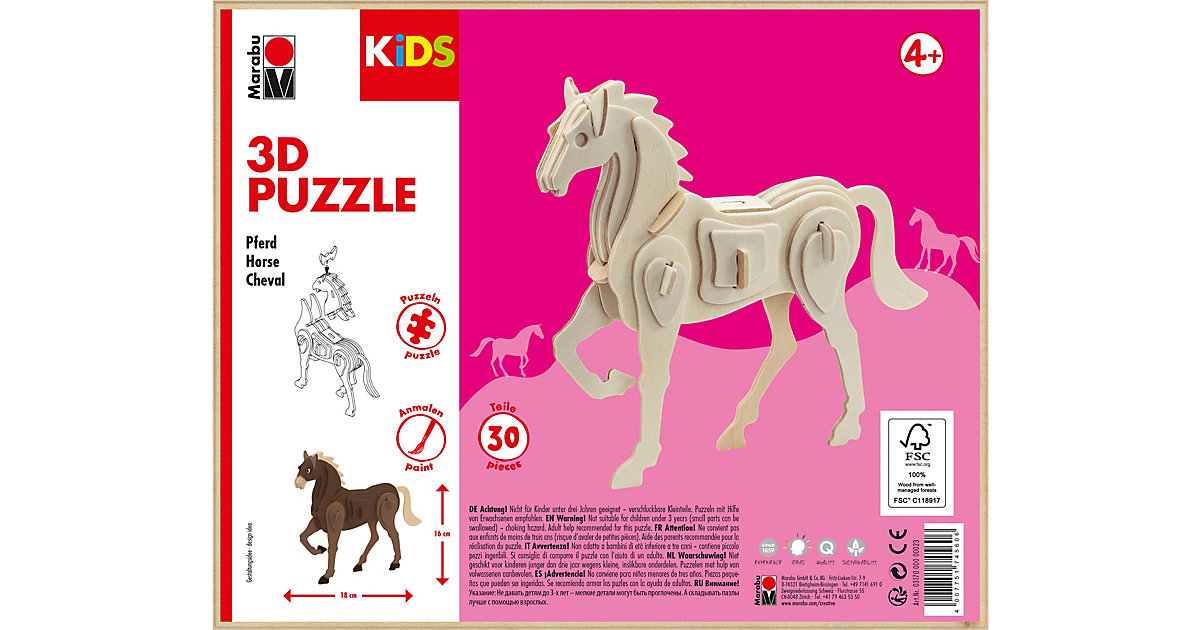 KIDS 3D Puzzle Holzbausatz Pferd von Marabu