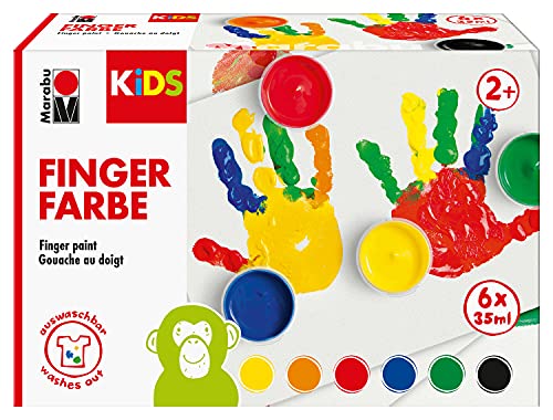 Marabu 0303000050800 - KiDS Fingerfarben-Set mit 6 leuchtenden Farben Ã 35 ml, parabenfrei, vegan, laktosefrei, glutenfrei, geeignet zum Malen für Kindergarten, Schule, Therapie und zu Hause von Marabu