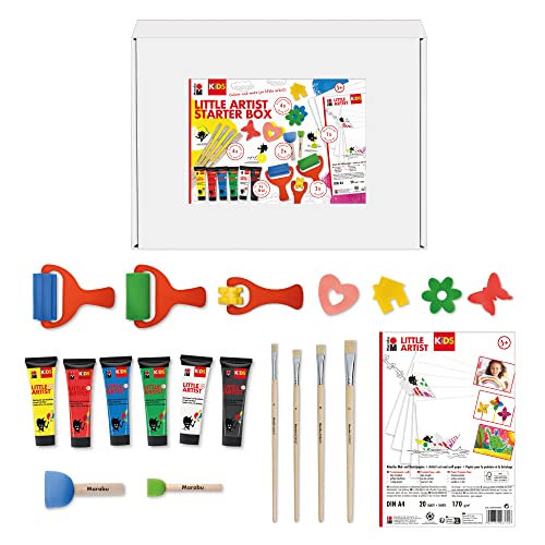 Marabu 0305000000112 - KiDS Little Artist, Starter Box Set, Mal- und Bastelbox mit Künstlermalfarbe, Bastelpapier, Künstlerpinseln und Schwammstempeln, für Kinder ab 3 Jahre von Marabu