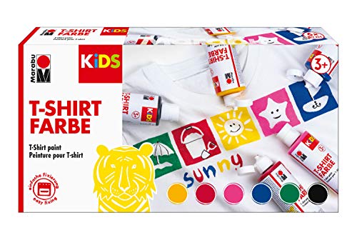 Marabu 0308000000001 - Kids T-Shirt Farbe, 6 x 80 ml, Stoffmalfarbe für Kinder, für kreative Designs auf hellen Textilien, nach Fixierung waschbeständig bis 60 °C, ideal für Kinder von Marabu