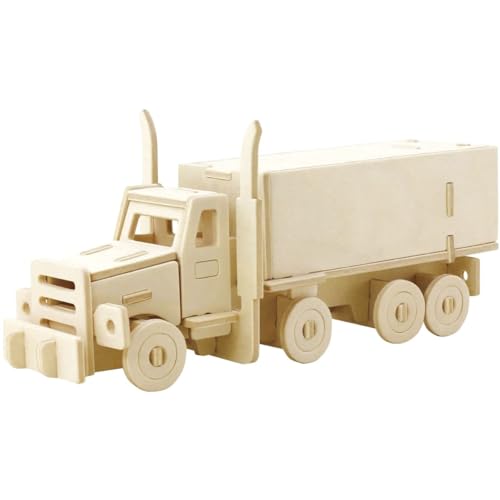 Marabu 317000000004 - KiDS 3D Holzpuzzle Lastwagen, mit 38 Puzzleteilen aus FSC-zertifiziertem Holz, ca. 19 x 8 cm groß, einfache Stecktechnik, zum individuellen Bemalen und Gestalten von Marabu