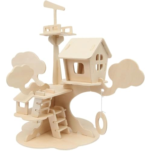 Marabu 317000000011 - KiDS 3D Holzpuzzle Baumhaus, mit 37 Puzzleteilen aus FSC-zertifiziertem Holz, ca. 28 x 26 cm groß, einfache Stecktechnik, zum individuellen Bemalen und Gestalten von Marabu