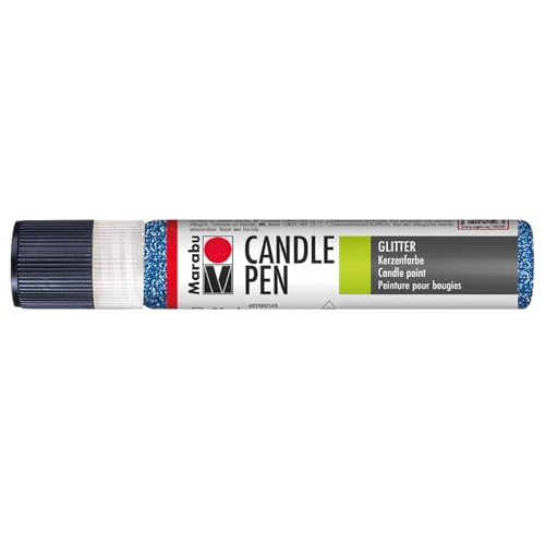 Marabu 18050009594 - Candle Pen Glitter Saphir, Kerzenpen, cremig, weiche Wachsmalfarbe, auf Wasserbasis, lichtecht, geruchsneutral, wetterfest, kinderleichte Kerzendeko, 25 ml von Marabu