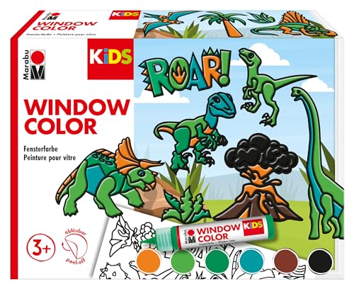 Marabu - KiDS Window Color Set Dinosaurier, 6 x 25 ml Fensterfarbe auf Wasserbasis, 2 Malvorlagen in A3 und A4, 30 Motive, für Kinder ab 3 Jahren Marabu - KiDS Window Color Set Dinosaurier, 6 x 25 ml Fensterfarbe auf Wasserbasis, 2 Malvorlagen in A3 und A4, 30 Motive, für Kinder ab 3 Jahren von Marabu