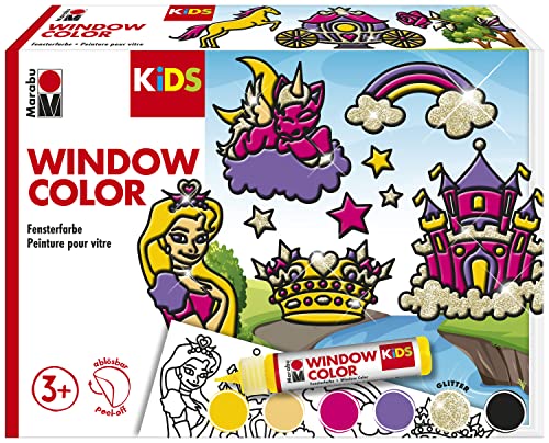 Marabu - KiDS Window Color Set Prinzessin, 6 x 25 ml Fensterfarbe auf Wasserbasis, 2 Malvorlagen in A3 und A4, 30 Motive, für Kinder ab 3 Jahren Marabu - KiDS Window Color Set Prinzessin, 6 x 25 ml Fensterfarbe auf Wasserbasis, 2 Malvorlagen in A3 und A4, 30 Motive, für Kinder ab 3 Jahren von Marabu