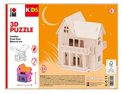 Marabu 317000000012 - KiDS 3D Holzpuzzle Traumhaus, mit 33 Puzzleteilen aus FSC-zertifiziertem Holz, ca. 16 x 20 cm groß, einfache Stecktechnik, zum individuellen Bemalen und Gestalten Marabu 317000000012 - KiDS 3D Holzpuzzle Traumhaus, mit 33 Puzzleteilen aus FSC-zertifiziertem Holz, ca. 16 x 20 cm groß, einfache Stecktechnik, zum individuellen Bemalen und Gestalten von Marabu