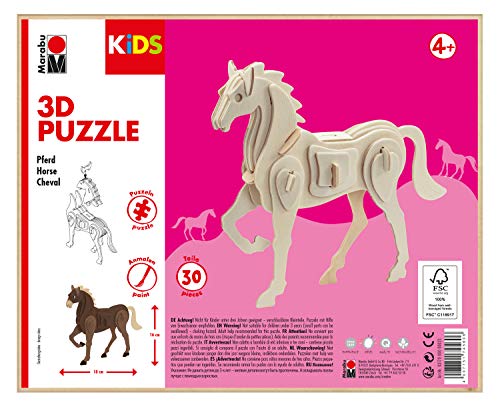 Marabu 317000000023 - KiDS 3D Holzpuzzle Pferd, mit 30 Puzzleteilen aus FSC-zertifiziertem Holz, ca. 18 x 16 cm groß, einfache Stecktechnik, zum individuellen Bemalen und Gestalten Marabu 317000000023 - KiDS 3D Holzpuzzle Pferd, mit 30 Puzzleteilen aus FSC-zertifiziertem Holz, ca. 18 x 16 cm groß, einfache Stecktechnik, zum individuellen Bemalen und Gestalten von Marabu