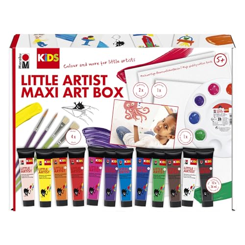 Marabu KiDS Little Artist Maxi Art Box, Mal- und Bastelbox für Kinder ab 5 Jahren, inkl. 12 x 36 ml auswaschbare Kindermalfarbe, Pinsel, Mischpalette, Keilrahmen und Malkarton, 0305000000113 von Marabu