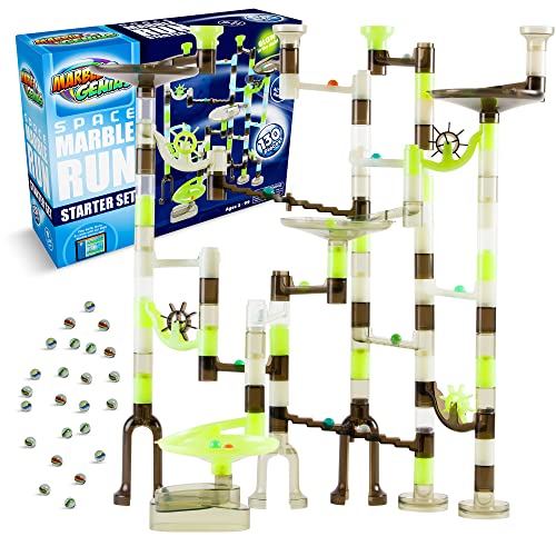 Das Marble Genius Marble Run Starter Set MINT-Spielzeug für Kinder im Alter von4 bis 12 Jahren umfasst 130 Teile, darunter 80 durchsichtige Mambulous-Teile und 50 Glasmurmeln, mit einem Weltraumthema. von Marble Genius