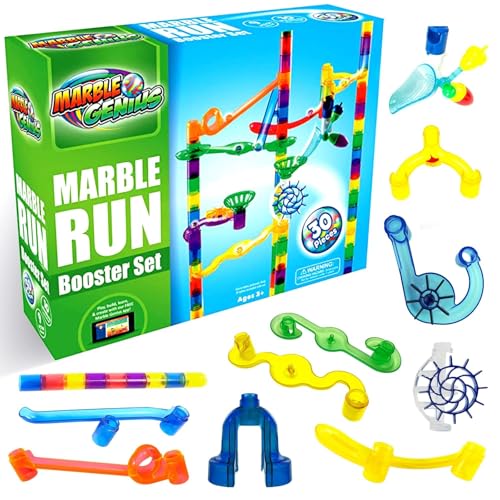 Marble Genius Kugelbahn Booster Set - 30 Stück insgesamt (10 Actionteile enthalten), Konstruktionsbausteine Spielzeug ab 3 Jahren, mit Anleitung App Zugang, Add-On Set, Original von Marble Genius