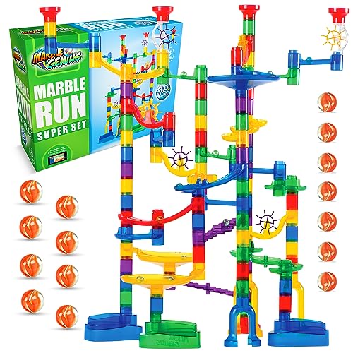 Marble Genius Murmelbahn (150 komplette Teile) Labyrinthbahn Rennspiel für Erwachsene, Teenager, Kleinkinder Kinder im Alter von 4-8 Jahren, (85 durchsichtige Murmelteile + 65 Glasmurmeln), Super Set von Marble Genius